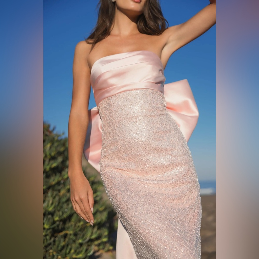 Mac Duggal Blush Pink Strapless Maxi Dress